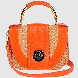 Rada Leather Woven Straw Top Handle Shoulder Bag